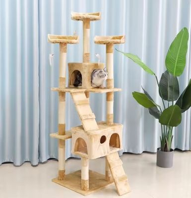 ODM Diseños de lujo Muebles para mascotas de madera natural Gran árbol de gato trepador Para gatos grandes de madera Dos colores cuerda Sisal