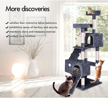 ODM Diseños de lujo Muebles para mascotas de madera natural Gran árbol de gato trepador Para gatos grandes de madera Dos colores cuerda Sisal