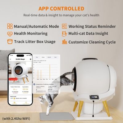Caja de basura inteligente autolimpieza Caja de aseo automática para gatos Gran capacidad y control APP