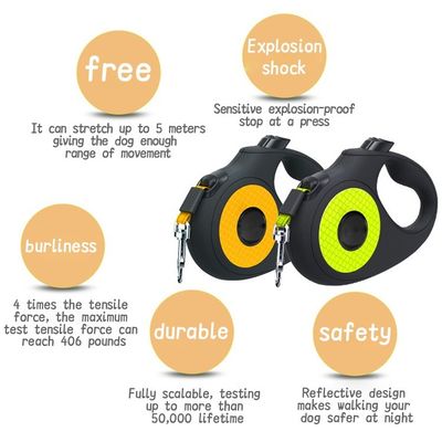 Cable de mascotas ajustable de liberación rápida 5M 3M ABS retráctil con remache