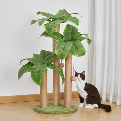 35 pulgadas de altura de hojas de decoración de árbol de gato para gatos de interior juguetes tipo de árbol de gato juguete de madera