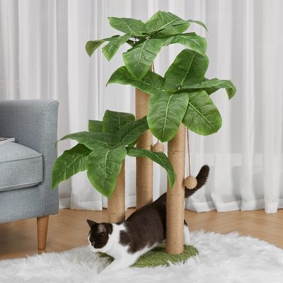 35 pulgadas de altura de hojas de decoración de árbol de gato para gatos de interior juguetes tipo de árbol de gato juguete de madera