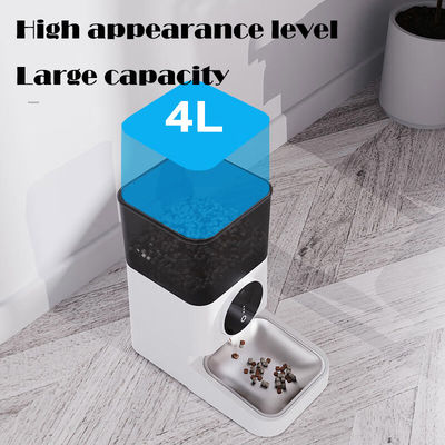 Dispensador de alimentos para gatos 4L de material ABS blanco con tapa de bloqueo y control de alimentación de mascotas cronometrado