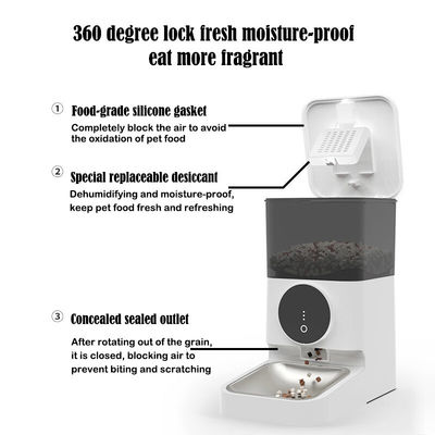 Dispensador de alimentos para gatos 4L de material ABS blanco con tapa de bloqueo y control de alimentación de mascotas cronometrado