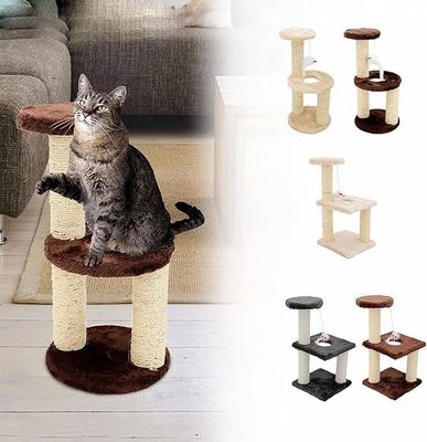 ODM Diseño Muebles para gatos Beige madera de alcachofa Árbol de escalada con columna de sisal y hamaca de peluche
