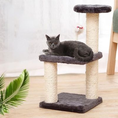 Cuadro de escalada de torre de gato de madera con nido integrado y columna de escalada de varios niveles