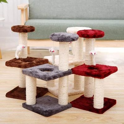 Cuadro de escalada de torre de gato de madera con nido integrado y columna de escalada de varios niveles