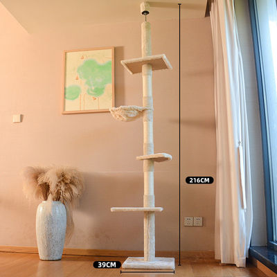 Torre de gatos de piso a techo de altura ajustable con hamaca acogedora y función de juego divertido