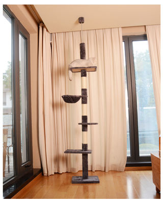 Torre de gatos de piso a techo de altura ajustable con hamaca acogedora y función de juego divertido