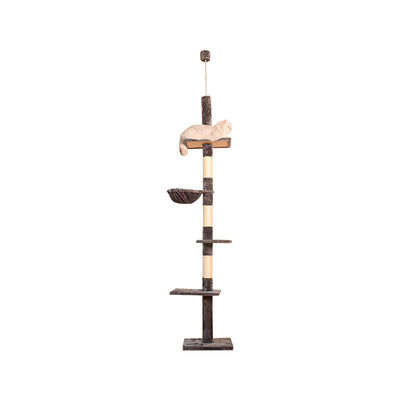 Torre de gatos de piso a techo de altura ajustable con hamaca acogedora y función de juego divertido