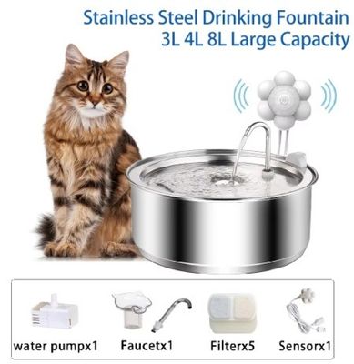 Fuente de agua potable para mascotas con filtro de acero inoxidable para una ingesta y consumo saludables de agua
