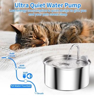 Fuente de agua potable para mascotas con filtro de acero inoxidable para una ingesta y consumo saludables de agua