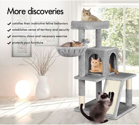 Avanzosa Madera Modern Cat Sisal Scratcher con percha suave y torre de gatos de varios niveles
