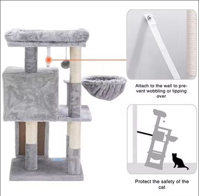 Avanzosa Madera Modern Cat Sisal Scratcher con percha suave y torre de gatos de varios niveles