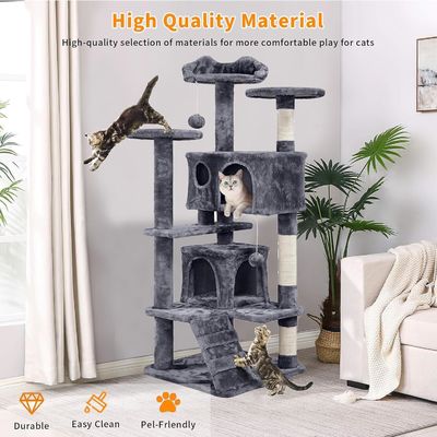 Juego Divertido Piel de mascota juguete de gato Árbol con postes de rascado resistentes y gran marco de escalada