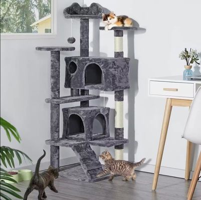 Juego Divertido Piel de mascota juguete de gato Árbol con postes de rascado resistentes y gran marco de escalada
