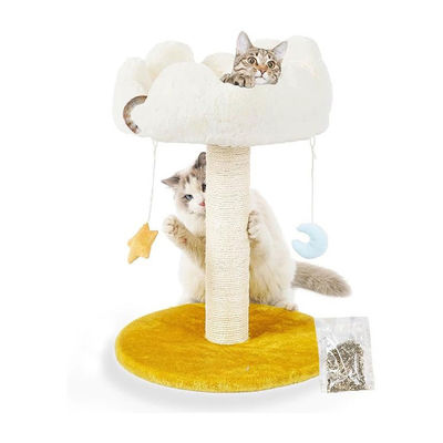 Casa de mascotas en el interior Naturaleza Sisal rascador Árbol de gato con cama de nubes blancas y esponjosas