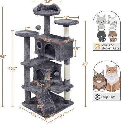 OEM/ODM Custom Luxury Dark Grey Plush Wood Villa de gatos de varios pisos con árbol de escalada