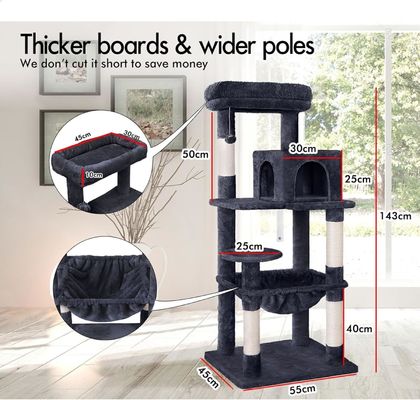 Servicio de personalización Proporcionado Árbol de gato de 143 cm con perca de peluche Torre de gatos de varios niveles