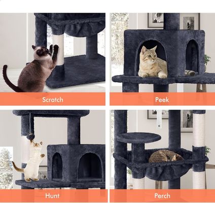 Servicio de personalización Proporcionado Árbol de gato de 143 cm con perca de peluche Torre de gatos de varios niveles