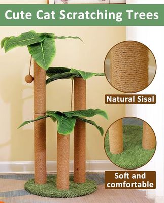 Cuadro de escalada de palma de coco de gato con palo de rascado natural de sisal y bolas colgantes