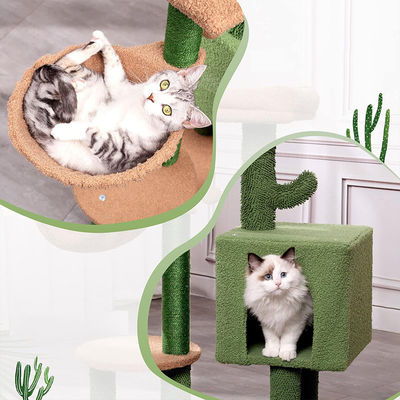 Arbol de gato moderno de madera Sisal Scratcher Cactus Cat con hamaca y poste de rascado