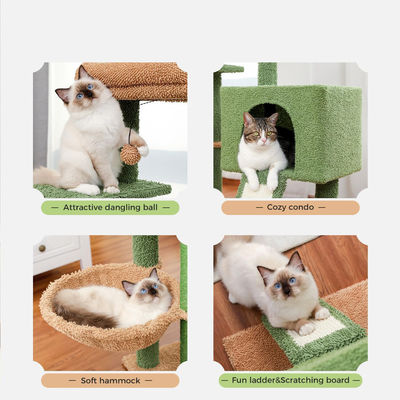 Arbol de gato moderno de madera Sisal Scratcher Cactus Cat con hamaca y poste de rascado