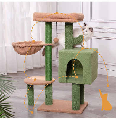 Arbol de gato moderno de madera Sisal Scratcher Cactus Cat con hamaca y poste de rascado