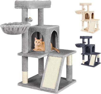 Árbol de gato gris claro sustentable con torre de juguete de gatos condominio casa de gatos y perca de peluche acolchada