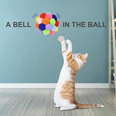 Juguete de pelota de gato de mascotas de ventaja coloridas campanas hechas a mano Bounce Balls Catnip Juguete interactivo