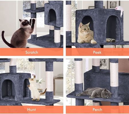 Juego Divertido Muebles de árboles de gatos de lujo de varios niveles con plataformas de condominio de postes de rascado