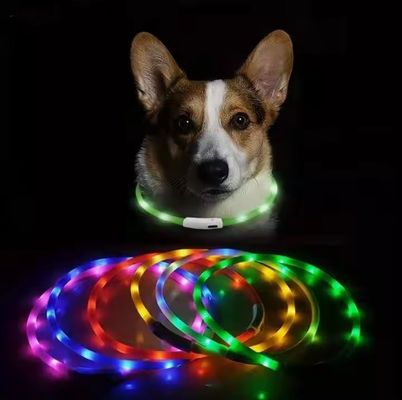 Servicio de personalización proporcionado collar de perro de silicona LED recargable USB impermeable