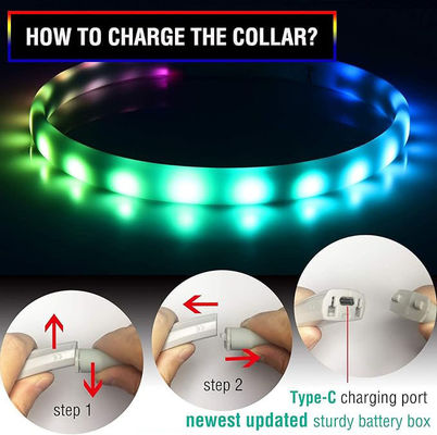 Servicio de personalización proporcionado collar de perro de silicona LED recargable USB impermeable