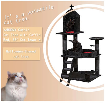 Torre de gatos góticos negros Baúl cama condominio rasguño postes de la bola de araña Muebles de varios niveles