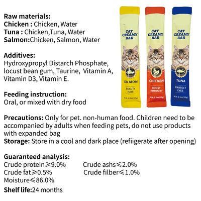 Carne fresca Snack Cat Strip Tres sabores Paquete de hidratación de atún para proteger la salud