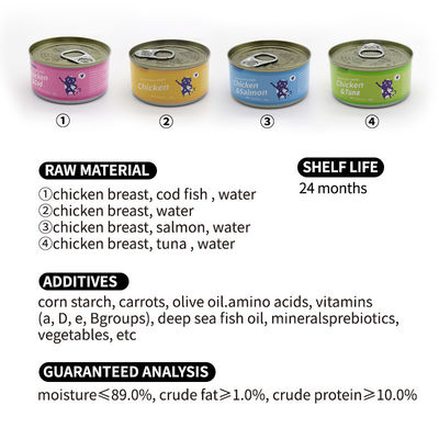 Comida caliente enlatada para gatos 85g de carne blanca Alimentos salmón Pollo Perfecto aperitivo para gatos