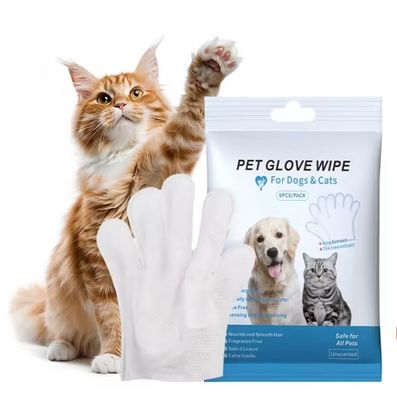 Logotipo personalizado aceptable 6PCS Pack guantes de limpieza para mascotas para aseo de PET toallitas húmedas