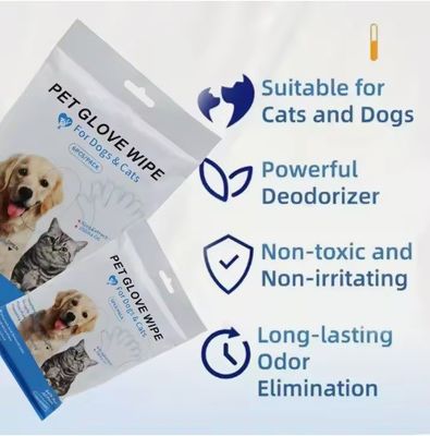 Logotipo personalizado aceptable 6PCS Pack guantes de limpieza para mascotas para aseo de PET toallitas húmedas