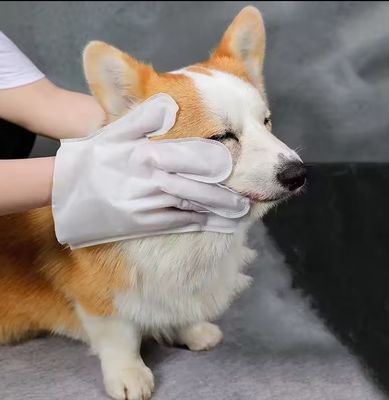 Paquete azul no tejido limpieza desechable guantes de aseo para mascotas toallitas húmedas para perros gatos