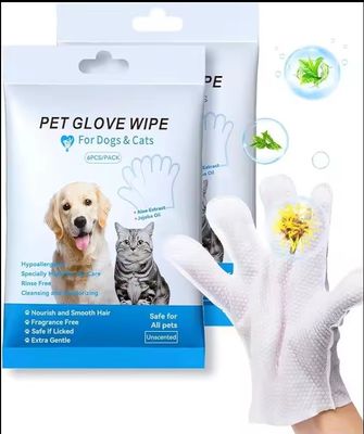 Paquete azul no tejido limpieza desechable guantes de aseo para mascotas toallitas húmedas para perros gatos