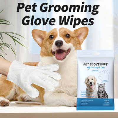 Paquete azul no tejido limpieza desechable guantes de aseo para mascotas toallitas húmedas para perros gatos