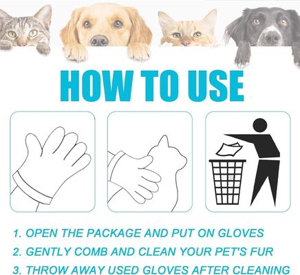 Logotipo personalizado Acceptable Guantes de aseo de mascotas no tejidos para perros y gatos 6 piezas/1 bolsa
