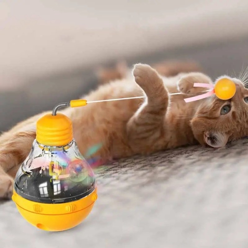 Juguete Interactivo de Gato Usado Durante Mucho Tiempo Divertido Bastón de Gato con bombilla y tumbler de comida con fugas
