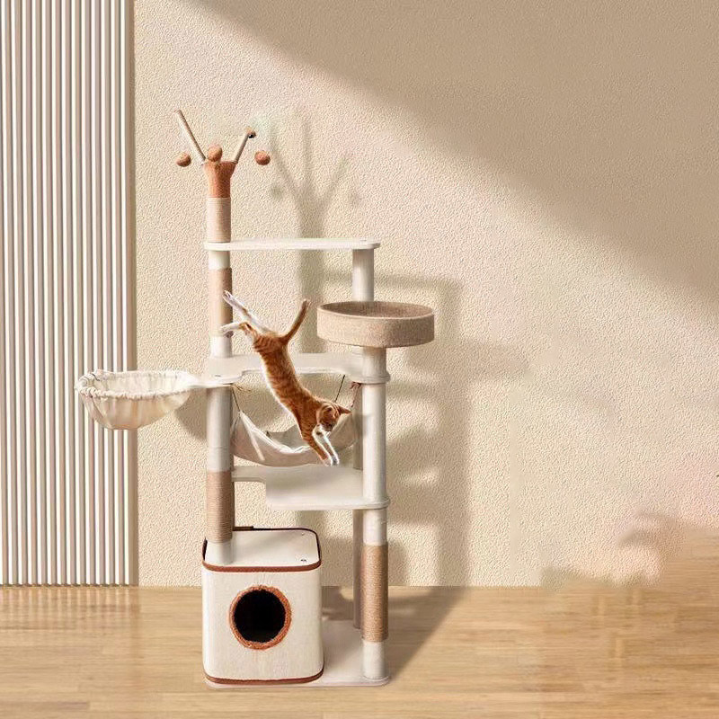 Función Fun Play 143cm Árbol clásico de gatos con condominios dobles y poste de rascado de gatos Sisal