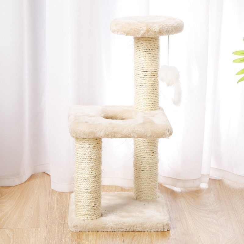 ODM Diseño Muebles para gatos Beige madera de alcachofa Árbol de escalada con columna de sisal y hamaca de peluche