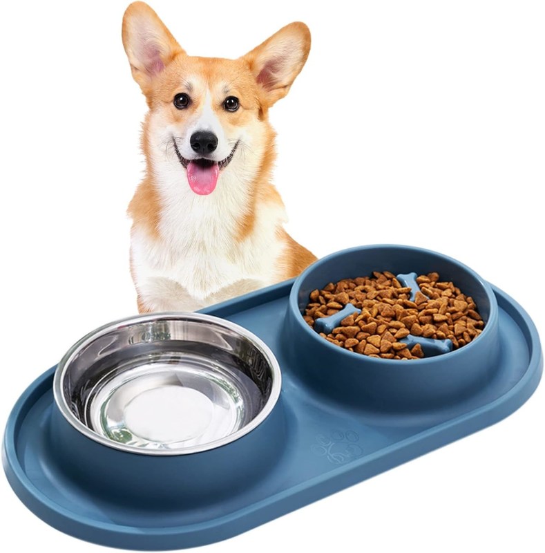 Cuencos para perros azules con alimentación lenta Cuenco para mascotas con esterilla de silicona sin choque Cuenco de diseño saludable