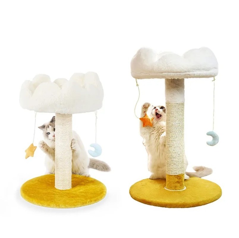 OEM/ODM Torre de gatos de marco metálico grande con diseño de flores amarillas Sisal Raspadora y hamaca