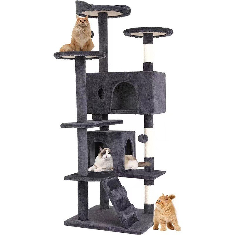 Juego Divertido Piel de mascota juguete de gato Árbol con postes de rascado resistentes y gran marco de escalada