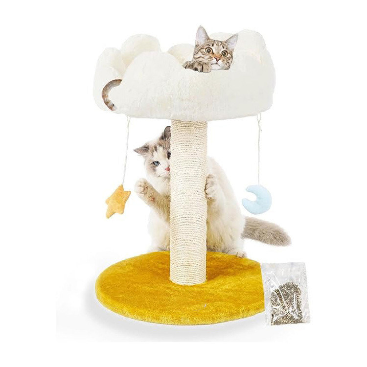 Casa de mascotas en el interior Naturaleza Sisal rascador Árbol de gato con cama de nubes blancas y esponjosas
