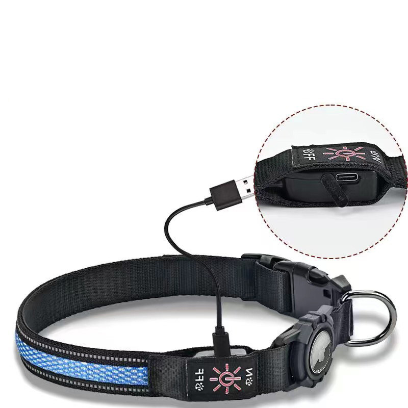 Collar para perros de silicona de PVC reflector impermeable con portador de rastreo para etiqueta de aire para mascotas GPS LED